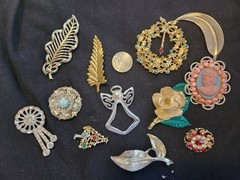 12 vintage Brooches. 1.5 inches – 3 inches big.