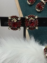 1953 Vintage Hollycraft Ruby Glass Necklace Bracelet & Earrings