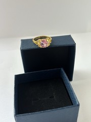 Vintage Pink Cubic Zirconia Ring Gold Plated Womens Size 6.5