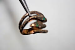 Vintage Signed STERLING ESPO Gold Tone Rhinestone Eye Double Snake Ring Sz 5.5