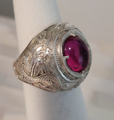 Vintage Asian Sterling Silver Genuine Gemstone Dragon Ring-Size 7.75