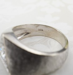 Vintage Signet Ring 14K Diamond White Gold Geometric Triangle Size 8.5 RG4591