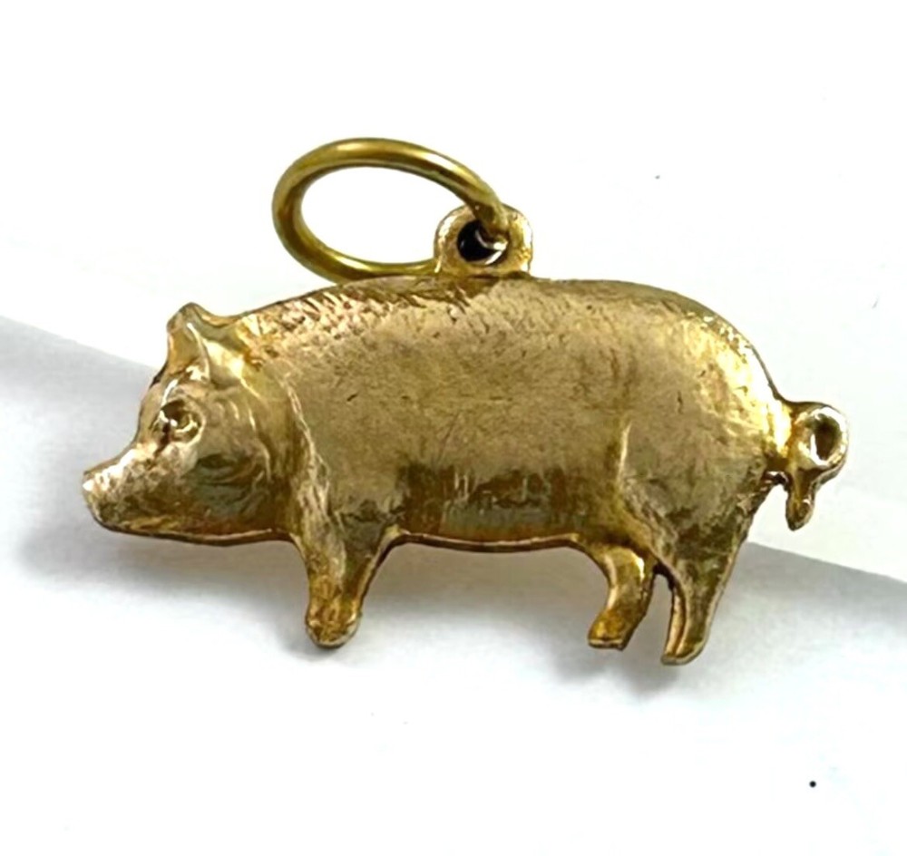 Vintage Pig Charm Necklace Pendant Tiny Piggy Vintage Jewelry Brass Animal Charm