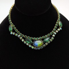 VTG Gold Tone Green Blue AB Rhinestone Bi-Color Choker Juliana Style Necklace