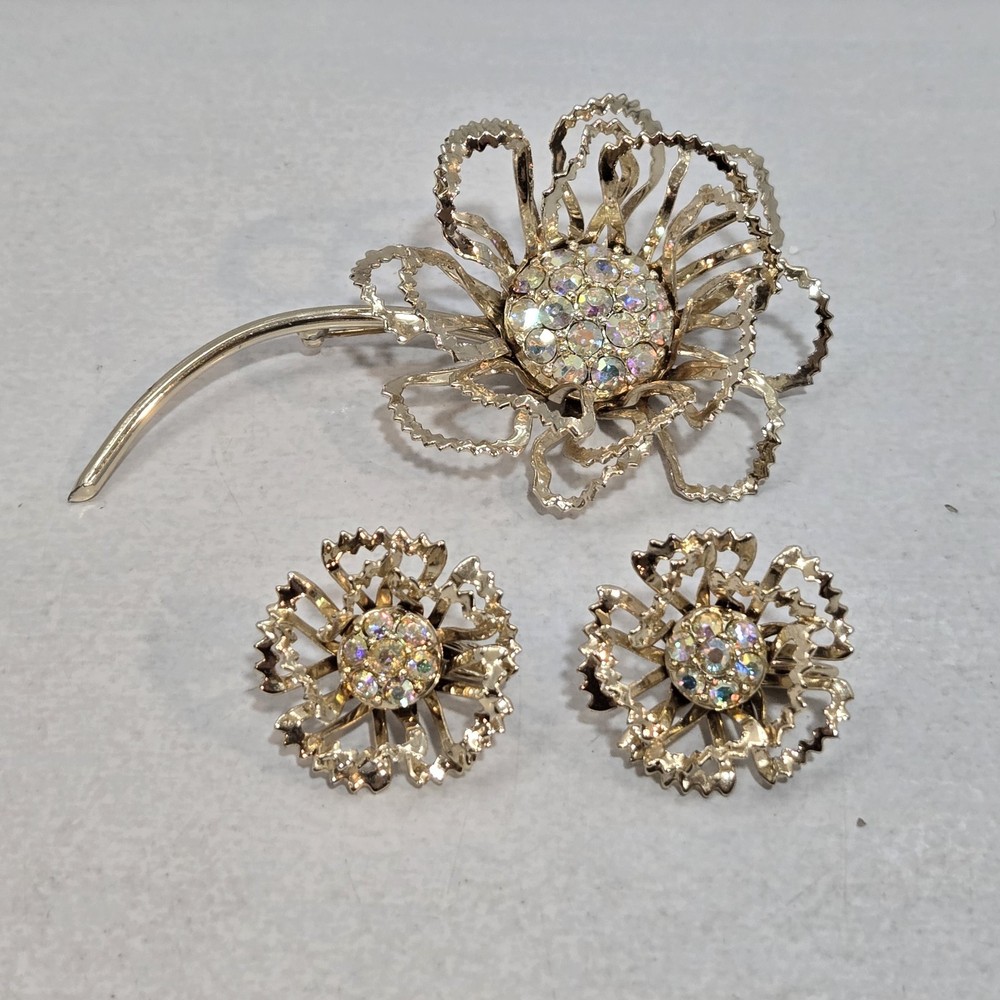 VTG AB Rhinestone Sarah Coventry ‘Allusion’ 1968 Brooch Pin & Earrings Set