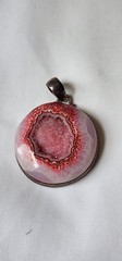 vtg Pink Druzy set in Sterling Silver Pendant 1.25″ round