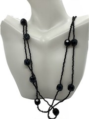 Vintage Black Beaded Necklace 29 in LONG
