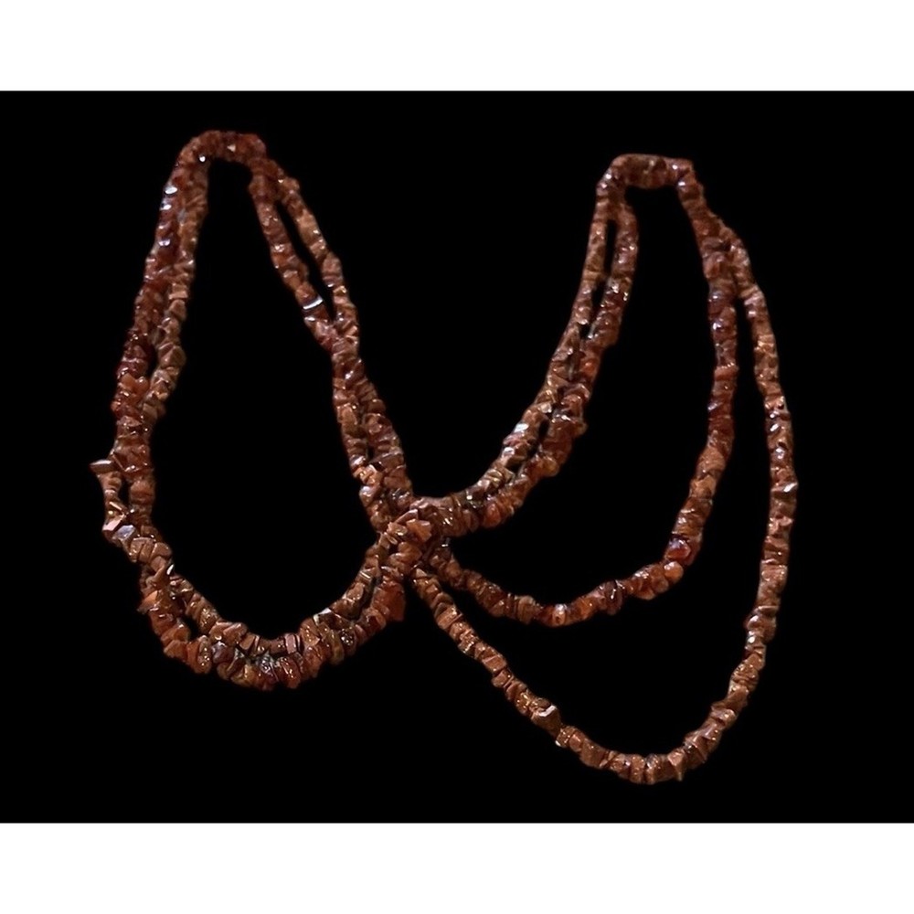 2 Sparkly Gold Stone Gemstone Necklaces 34” & 36” Long No Clasp 60 Grams