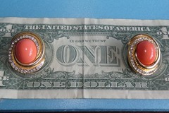 Vintage Signed Ciner Goldtone Rhinestone Faux Coral Clip-on Earrings 1970’s