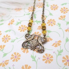 Small Art Nouveau Lovebird Necklace, Handmade Antique Brass Handmade Jewelry