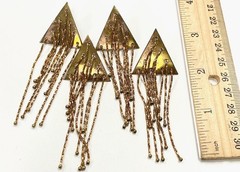 4 PIECES VINTAGE BRASS TRIANGLE MULTICHAIN BALL TASSEL 3″ DANGLE EARRINGS D605