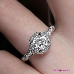 1.50Ct Round Cut Lab Created Diamond Vintage Ring Milgrain Halo Art Deco Style