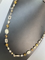 Long 42 inch Artisan Made Necklace Quartz Citrine Stones Gold And Silver Tone