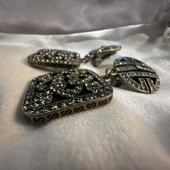 Heidi Daus Crystal Rhinestone Square Dangle Clip-On Earring Signed