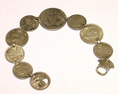Vintage Sterling Silver 1916-1940s Australian Coin Bracelet, 10 Coins