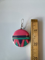 VTG 1980 90s Edgar Berebi Signed Geometric Enamel Dangle Earrings Pink Gold Tone