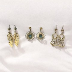 Earrings Lot of 3 Gold Tone Dangle Drop Pierced Wires & Stud Vintage 1950-1959