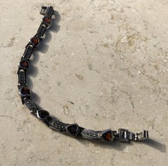 ❤️✨Genuine VINTAGE STERLING SILVER MARCASITE GARNET HEART ESTATE Tennis Bracelet