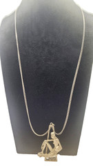 Cathedral Figural Aquarius Woman Horoscope Pewter Necklace Vintage 1970th