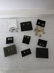 Vintage Modern Lot Of 9 Pair Pierced Earrings Party Fancy Gold Tone