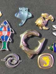 Vintage Fish Brooch Pin Lot of 15 Mixed Metal Enamel Nautical Ocean Jewelry