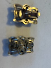 Vintage 1950s 1960s Clip On Earrings Red Rhinestone Opalescent Glass Silver Tone