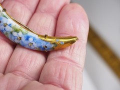 Antique hand painted porcelain brooch jewelry pin lot blue flower C clasp 2 1/4″