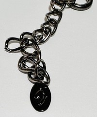 Cg Signed Silver Tone Necklace Black Stone Pendant Fleur De Lis Rhinestone 30in