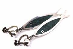 SOSA STERLING 14″ FISH NECKLACE & S.B.EARRINGS MEXICO INLAID TURQUOSE CHIPS