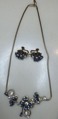 Vintage Krementz Blue Floral Necklace Earrings, 14k Rolled Gold