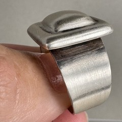 Vintage Sterling Silver 925 Oxidized Modernist Square Domed Wide Ring Size 7.5