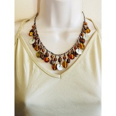 Earthy Collar necklace VTG Art Glass Beaded Mother Of Pearl Copper Mod Statement