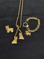 Vintage RARE Signed JOAN RIVERS Yorkie Dog Necklace, Bracelet, and Brooch Set