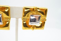 Vintage Clip On Earrings Gold Silver Tone Square