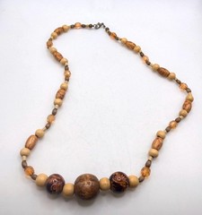 Vintage light and dark wood bleached design beaded necklace 22 inch
