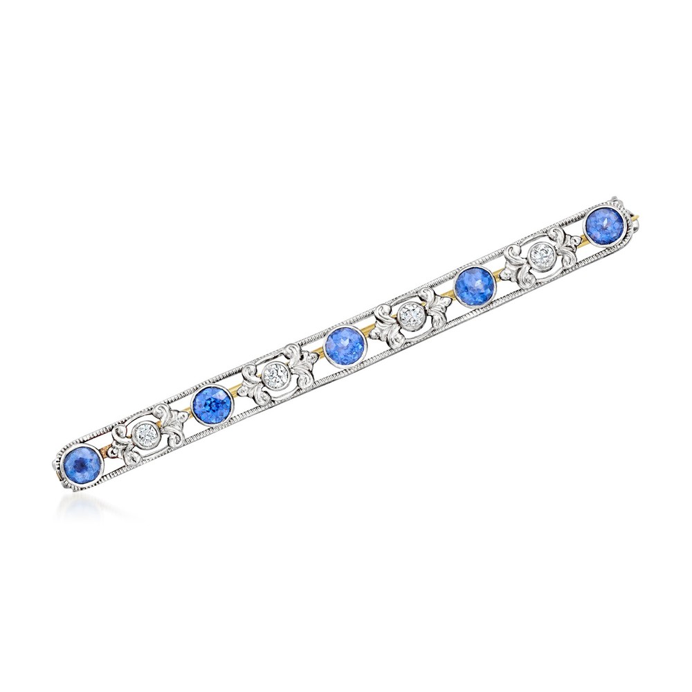 Vintage 1.00 ct. t.w. Sapphire Bar Pin with .20 ct. t.w. Diamonds in Platinum