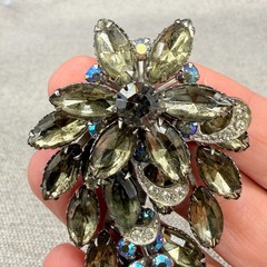 Vintage BroochSmoky Gray Marquise AB Rhinestones 2.5 Inches