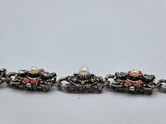 Selro Selini Bracelet Silver Tone W/ Faux Coral & Pearls Blue Crystals