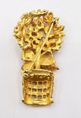 Vintage Gold Tone Red Green Enamel VERO Holly Berry Christmas Topiary Brooch