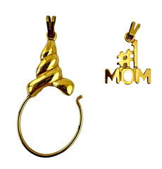 Vintage MONET Gold Tone Charm Holder Pendant With Mom Charm Both Signed