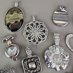 Vintage Silver Tone Pendant Lot of 13 Clear Rhinestones Enamel Chunky KC Best
