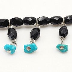 Southwestern Style Black Glass Faux Turquoise Beaded Fringe Vintage Necklace