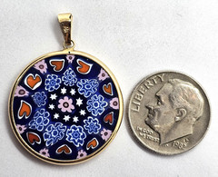 Beautiful Vintage 14K Gold and Murano Floral Millefiori Glass Pendant 24mm 3.2 g