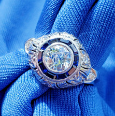 Original EARTH MINED DIAMOND Engagement Ring Deco PLATINUM SAPPHIRE Solitaire 5