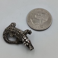 Vintage Sterling Silver 925 Marcasite Lab Ruby Alligator/Crocodile Brooch Pin