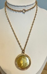 Vtg. 1776 Double Sided Gold Tone Coin Pendant Necklace, 23″