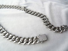 Pave Crystal Rhinestone wide Link Chain Collar Silvertone Necklace