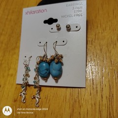 Xhilaration 3 Pair VTG Earring Set Faux Turquoise Seahorse Nickel Free NOS Y2K