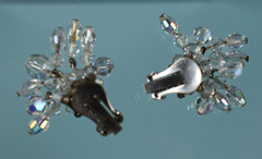 Vintage AB Crystal Glam Cha Cha Beaded Clip On Dangle Drop Earrings 1.3″