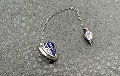 Vintage GAL Blue Enamel Sterling Silver Shield Crest Safety Pin Brooch Chain